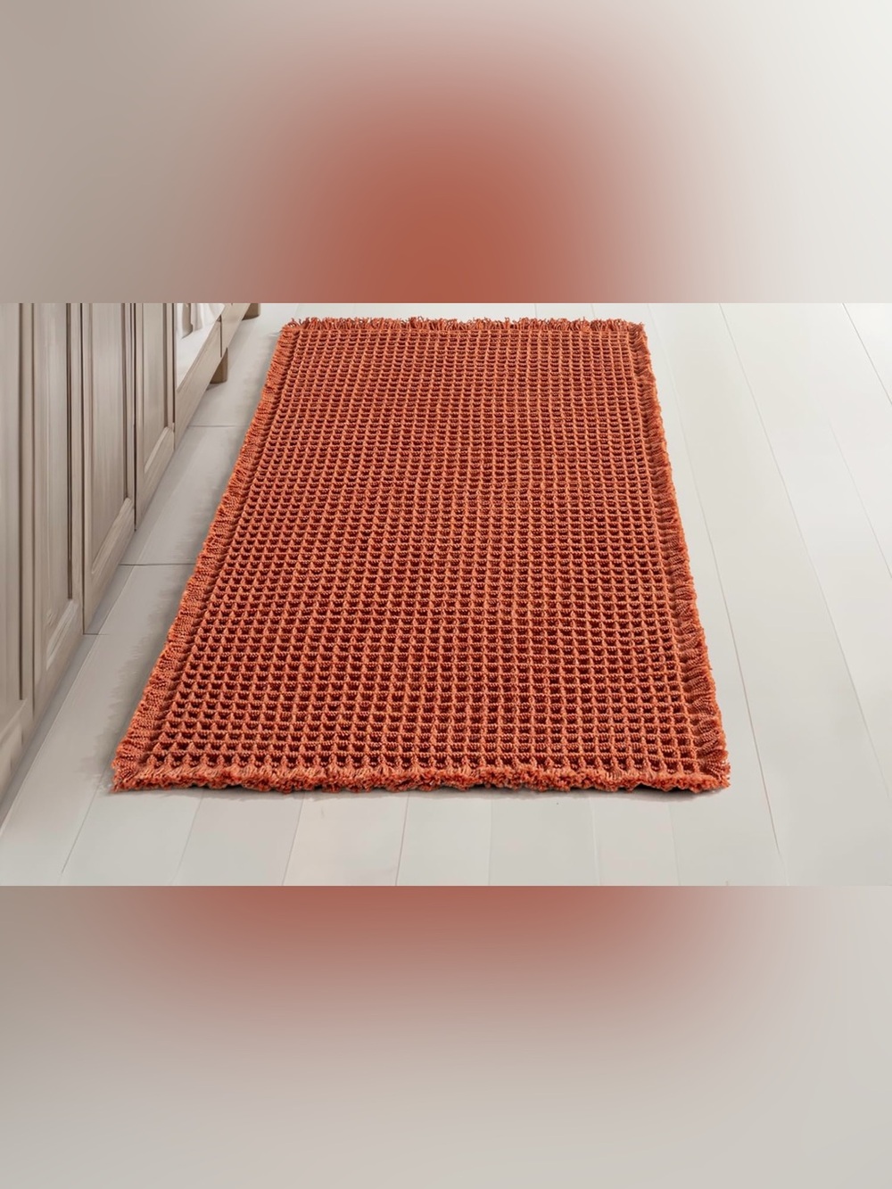 MIULEE Orange Waffle Bath Mat – Boho Style, Non-Slip, Washable, Super-Absorbent